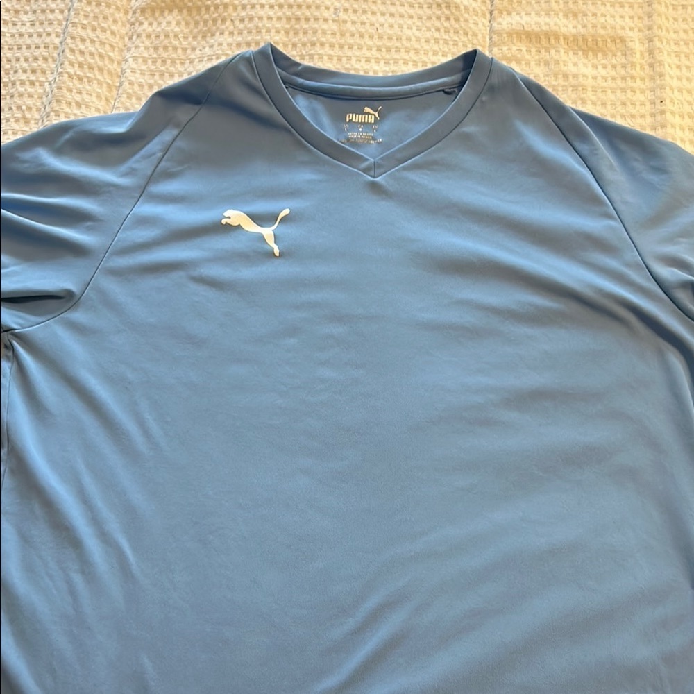 Puma Light Blue Athletic Short Sleeve Tee V-Neck